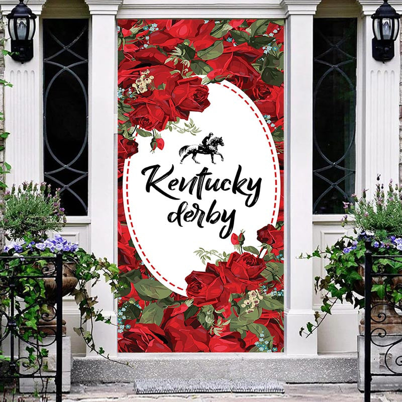 Aperturee - Kentucky Derby Dark Red Rose Horse Racing Door Cover