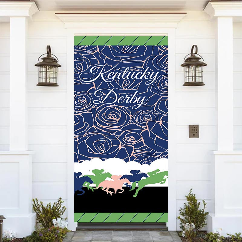 Aperturee - Kentucky Derby Horse Pink Rose Lines Blue Door Cover