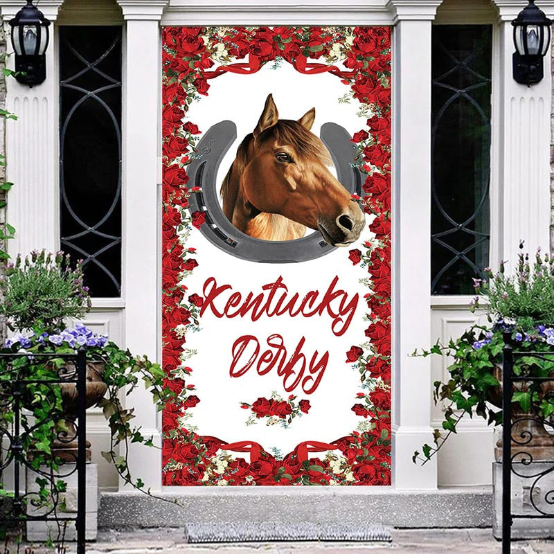 Aperturee - Kentucky Derby Horse Racing Red Roses Door Cover