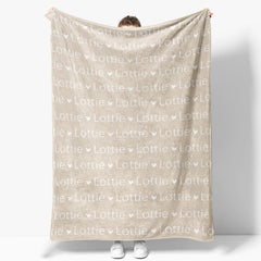 Aperturee - Khaki Custom Name Heart Repeat Soft Gift Blanket