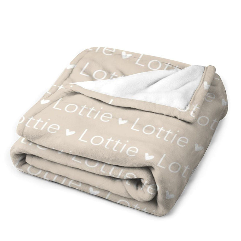 Aperturee - Khaki Custom Name Heart Repeat Soft Gift Blanket