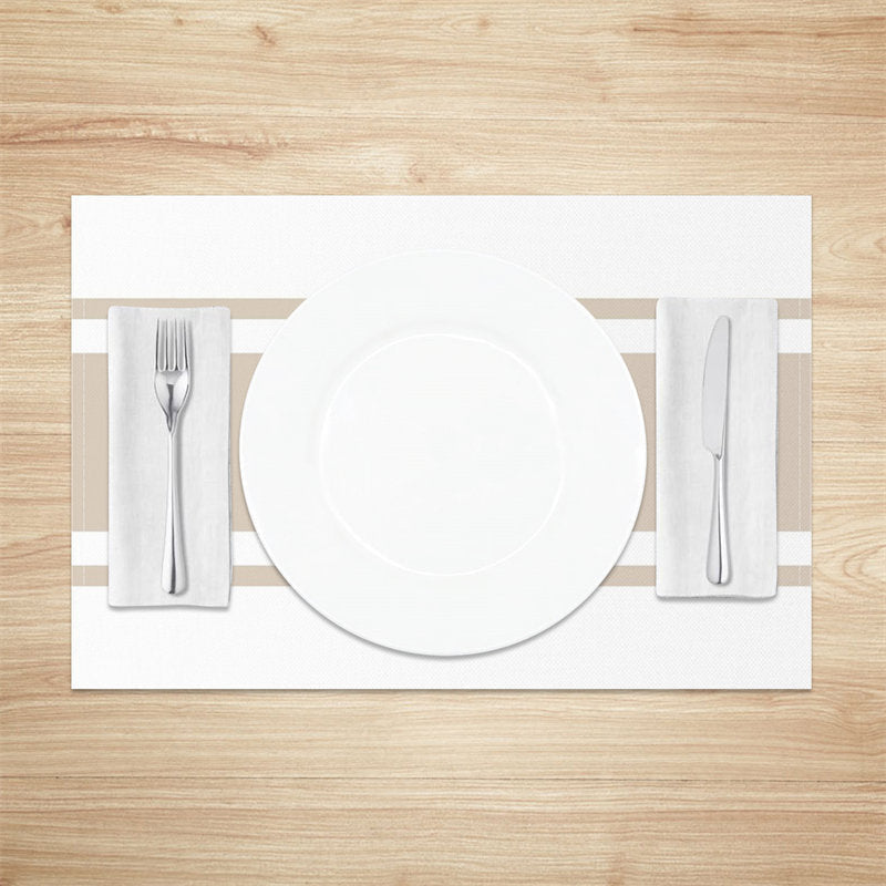 Aperturee - Khaki Lines Rectangle Set Of 4 Placemats For Dinner