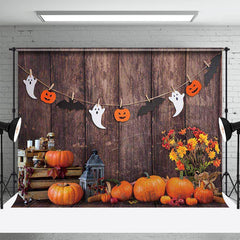 Aperturee - Kids Pumpkin Halloween Autumn Brown Wood Backdrop