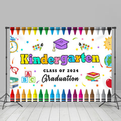 Aperturee - Kindergarten Colored Crayon Kids Graduation Backdrop