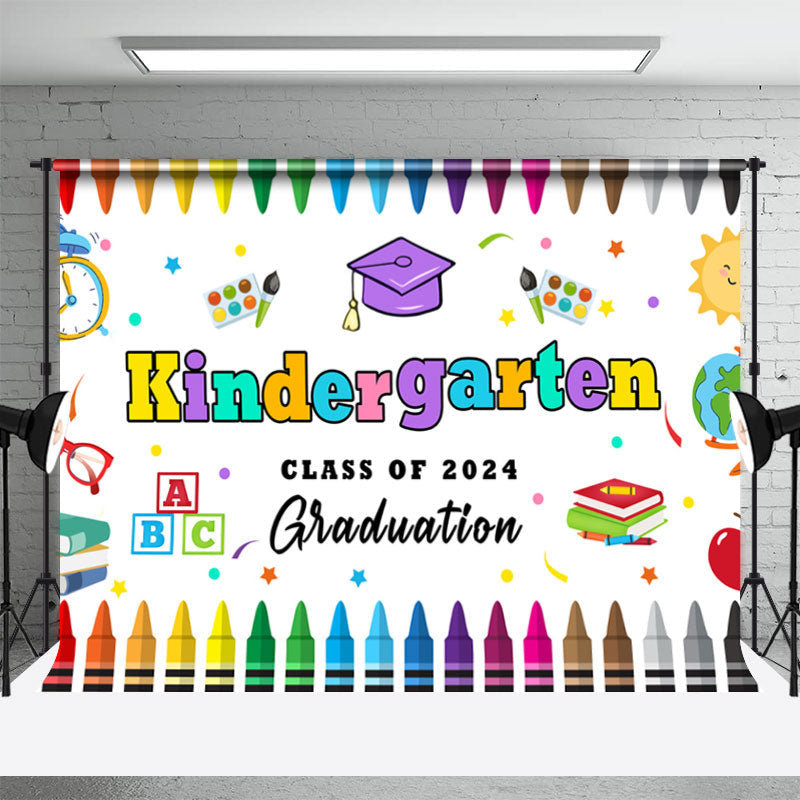 Aperturee - Kindergarten Colored Crayon Kids Graduation Backdrop