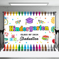 Aperturee - Kindergarten Colored Crayon Kids Graduation Backdrop