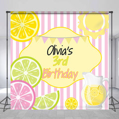 Aperturee - Kiwi Orange Juicy Stripe Custom 3rd Birthday Backdrop