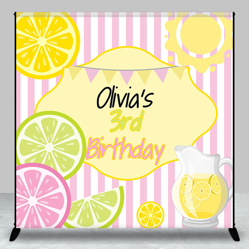 Aperturee - Kiwi Orange Juicy Stripe Custom 3rd Birthday Backdrop