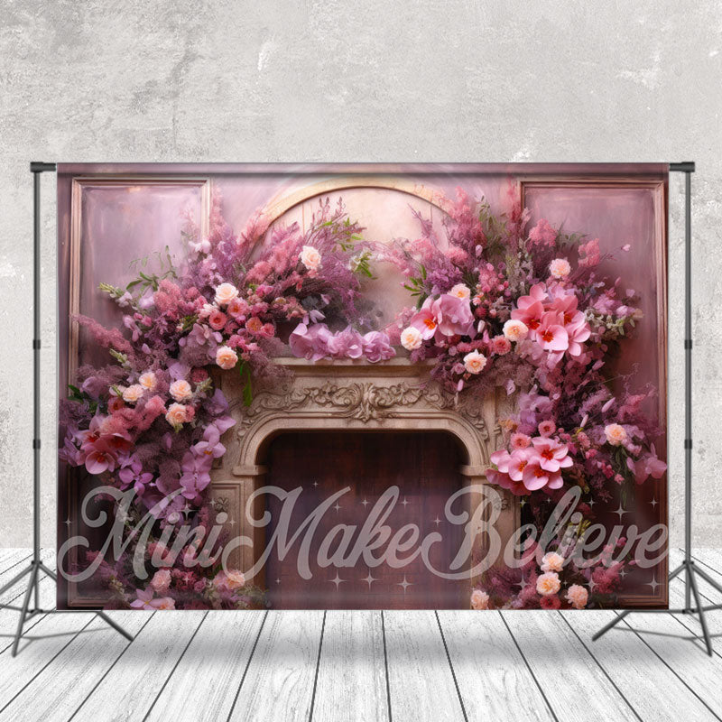 Aperturee - Lavender Blossom Retro Wall Fireplace Photo Backdrop