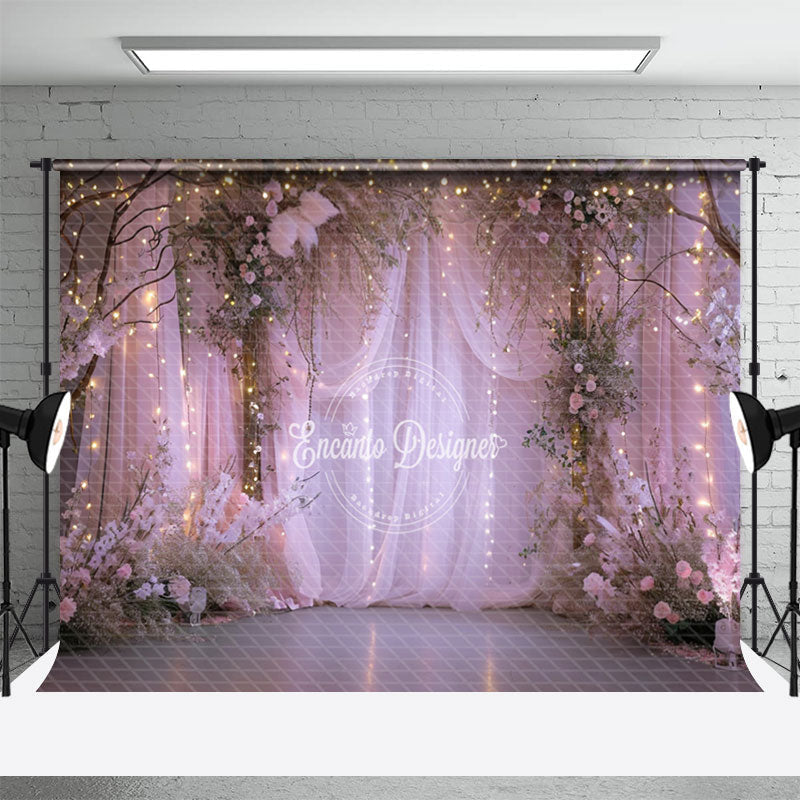 Aperturee - Lavender Curtain Light Floral Trees Photo Backdrop