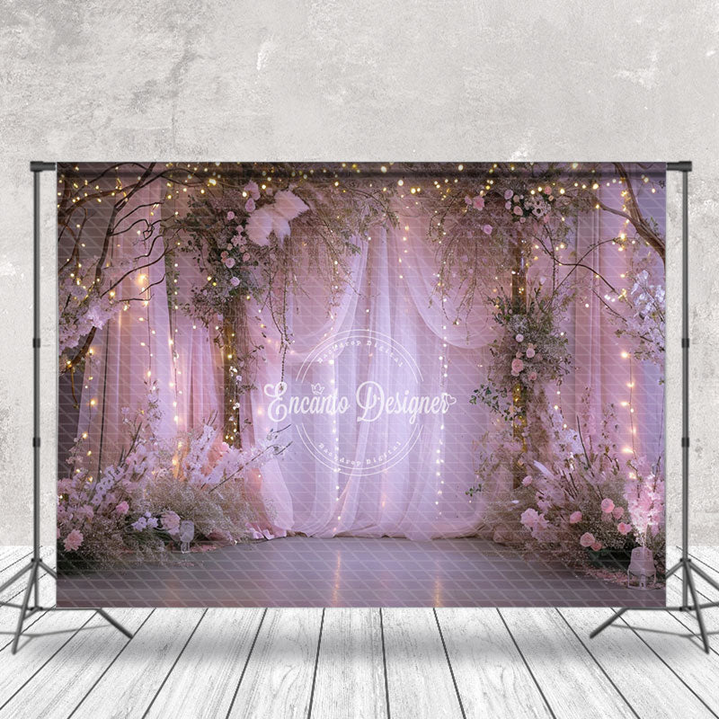 Aperturee - Lavender Curtain Light Floral Trees Photo Backdrop