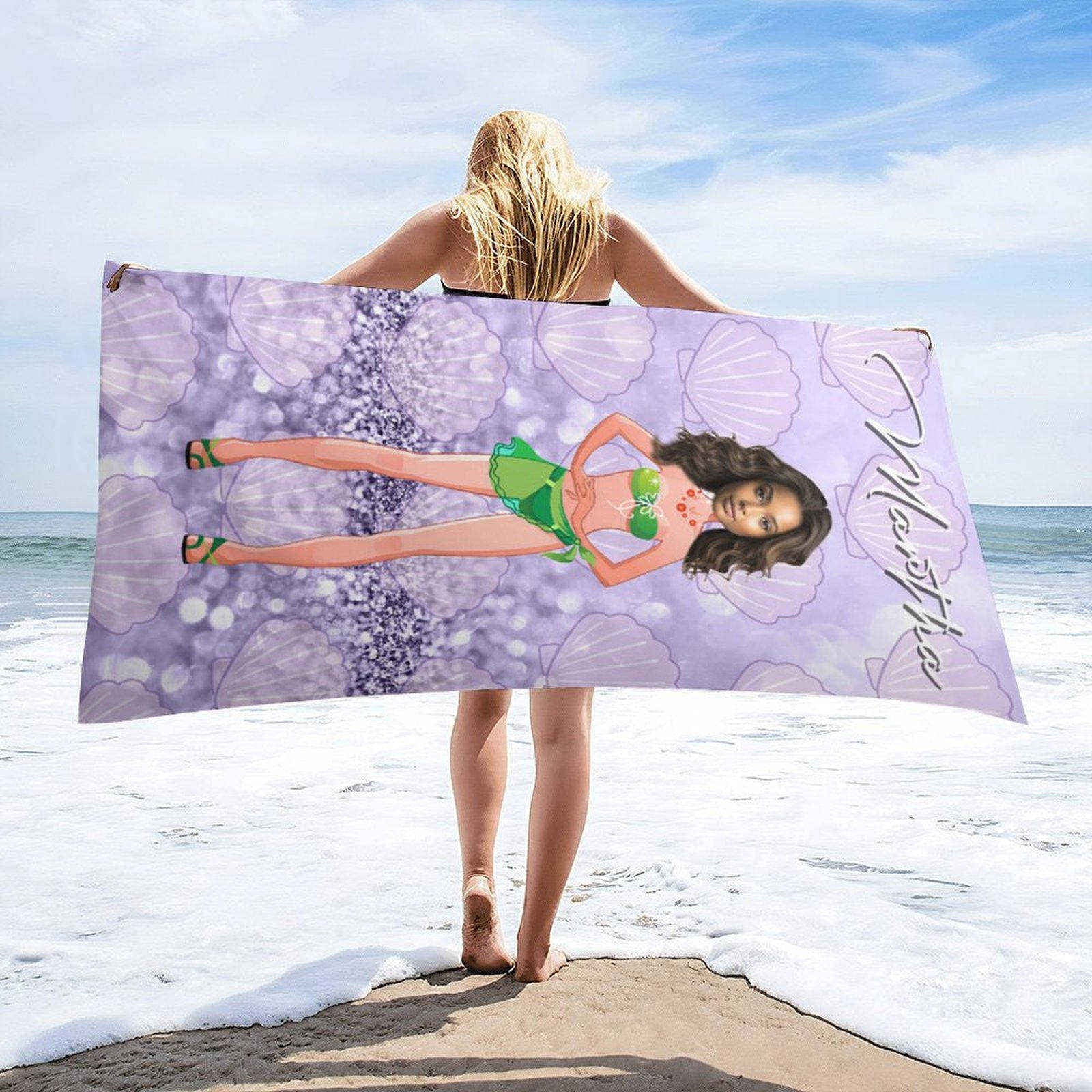 Aperturee - Lavender Glitter Shell Custom Photo Beach Towel