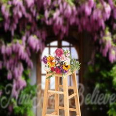 Aperturee - Lavender Green Leaves Vintage Wooden Door Backdrop