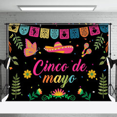 Aperturee - Leaves Black Pink Cinco De Mayo Mexican Fiesta Backdrop