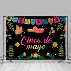 Aperturee - Leaves Black Pink Cinco De Mayo Mexican Fiesta Backdrop