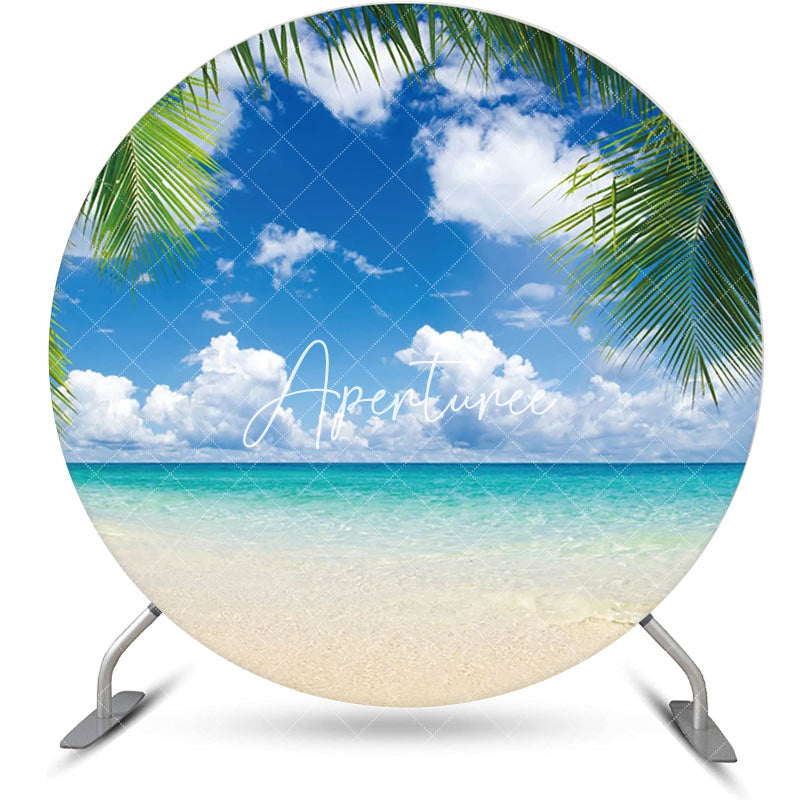 Aperturee - Leaves Blue Sky Hawaii Beach Round Birthday Backdrop