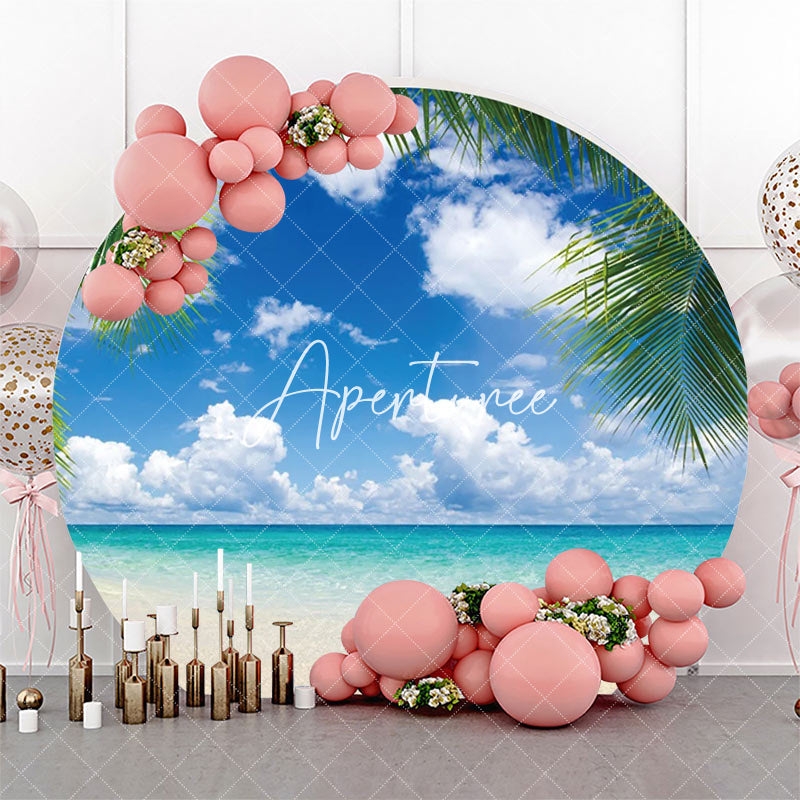 Aperturee - Leaves Blue Sky Hawaii Beach Round Birthday Backdrop