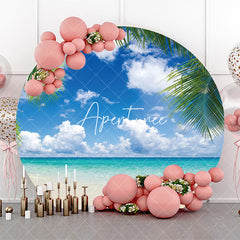 Aperturee - Leaves Blue Sky Hawaii Beach Round Birthday Backdrop