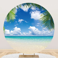 Aperturee - Leaves Blue Sky Hawaii Beach Round Birthday Backdrop