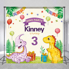 Aperturee - Leaves Cute Dinosuars Custom 3rd Birthday Backdrop