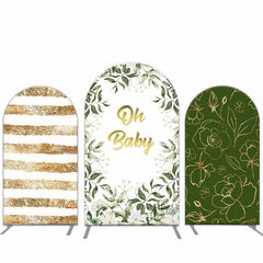 Aperturee Leaves Floral Stripe Oh Baby Shower Arch Backdrop Kit