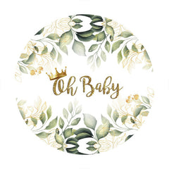 Aperturee - Leaves Gold Glitter Oh Baby Circle Baby Shower Backdrop