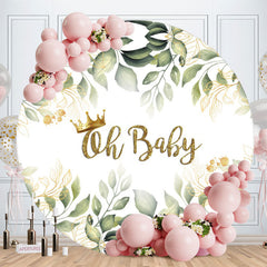 Aperturee - Leaves Gold Glitter Oh Baby Circle Baby Shower Backdrop