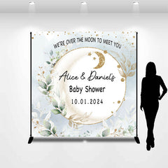 Aperturee - Leaves Moon Twins Custom Name Baby Shower Backdrop