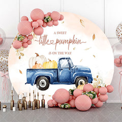 Aperturee Leaves Pumpkin Blue Truck Round Baby Shower Backdrop