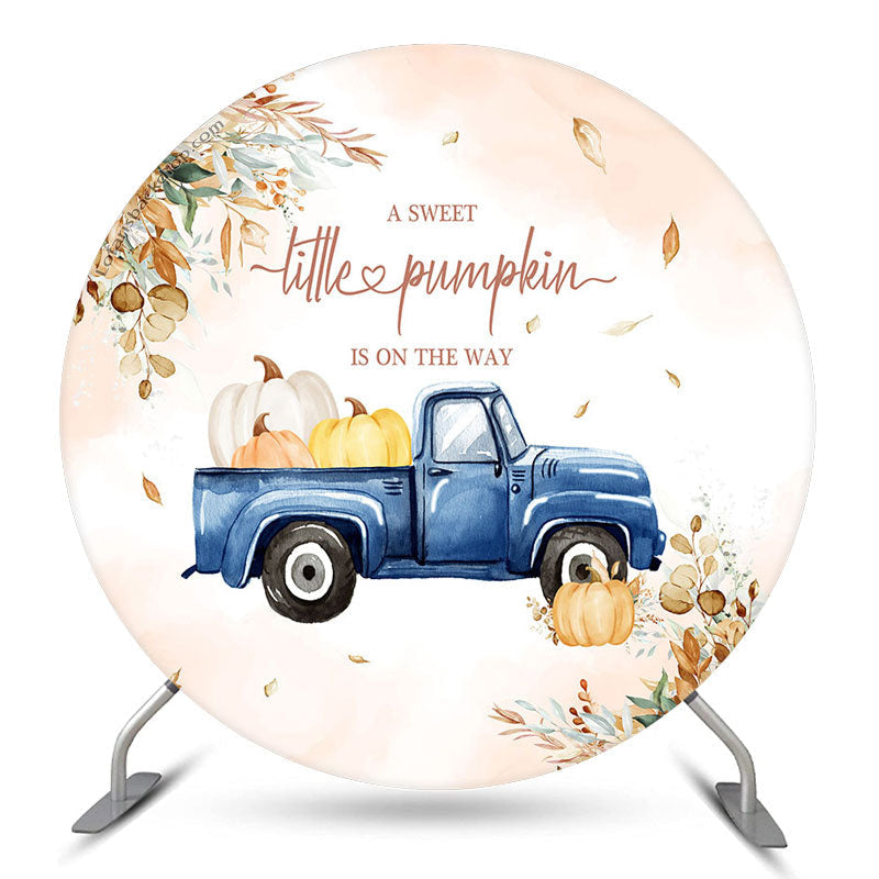 Aperturee Leaves Pumpkin Blue Truck Round Baby Shower Backdrop