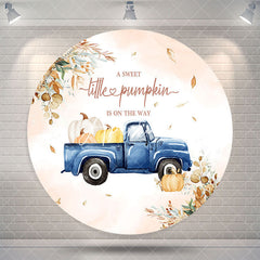 Aperturee Leaves Pumpkin Blue Truck Round Baby Shower Backdrop