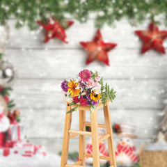 Aperturee - Leaves Stars Snowflake White Wood Christmas Backdrop