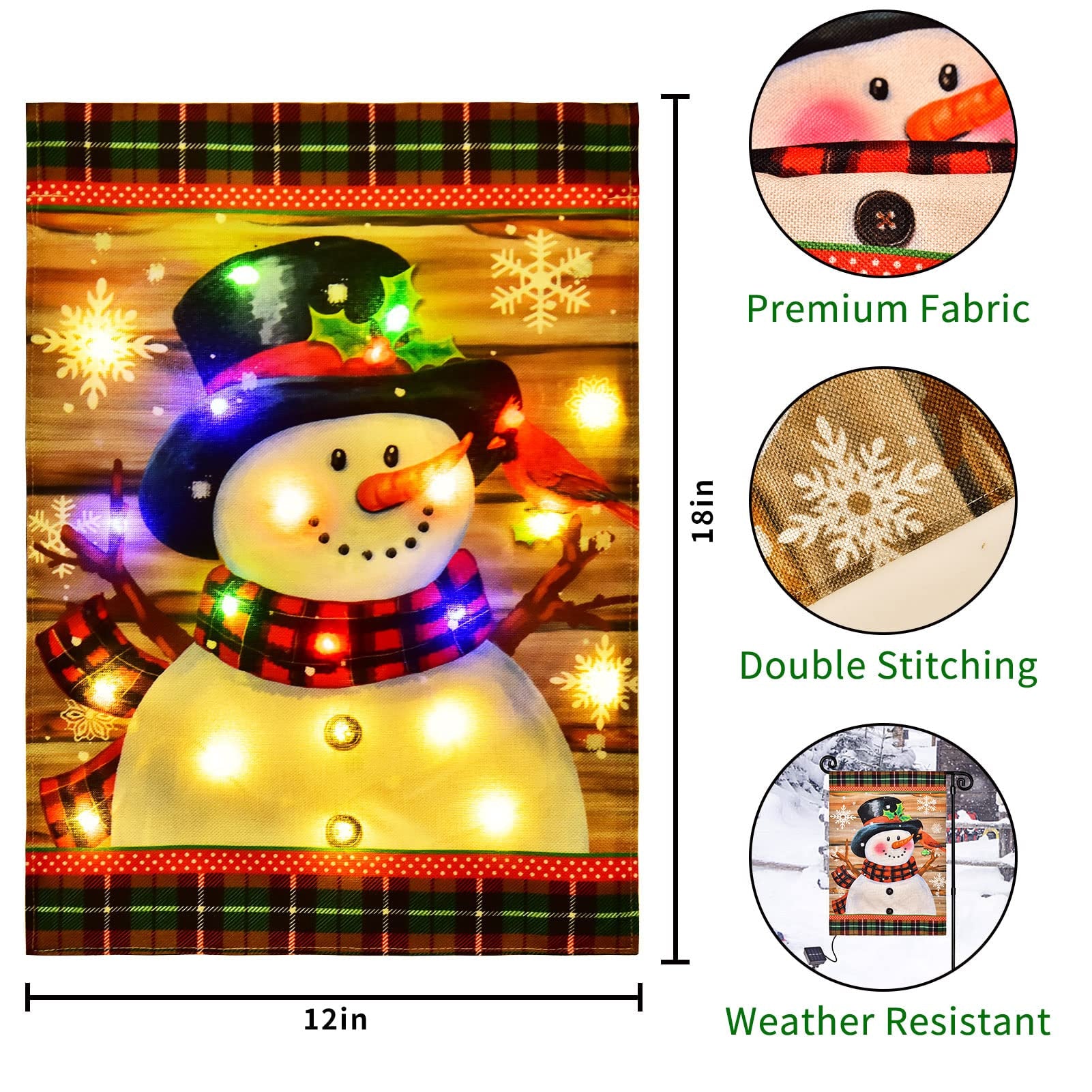 Aperturee - LED Lighted Snowman Plaid Christmas Garden Flag