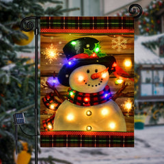 Aperturee - LED Lighted Snowman Plaid Christmas Garden Flag