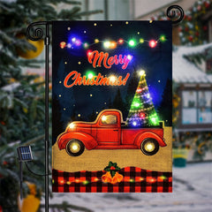 Aperturee - LED Red Truck Christmas Yard Flag For Outdoor Decor