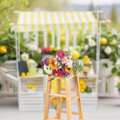 Aperturee - Lemon Wooden Stall Green Leaves Spring Backdrop