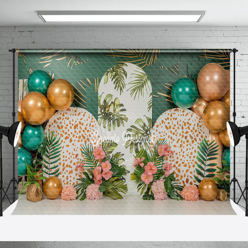 Aperturee - Leopard Balloons Tribal Plant Cake Smash Backdrop