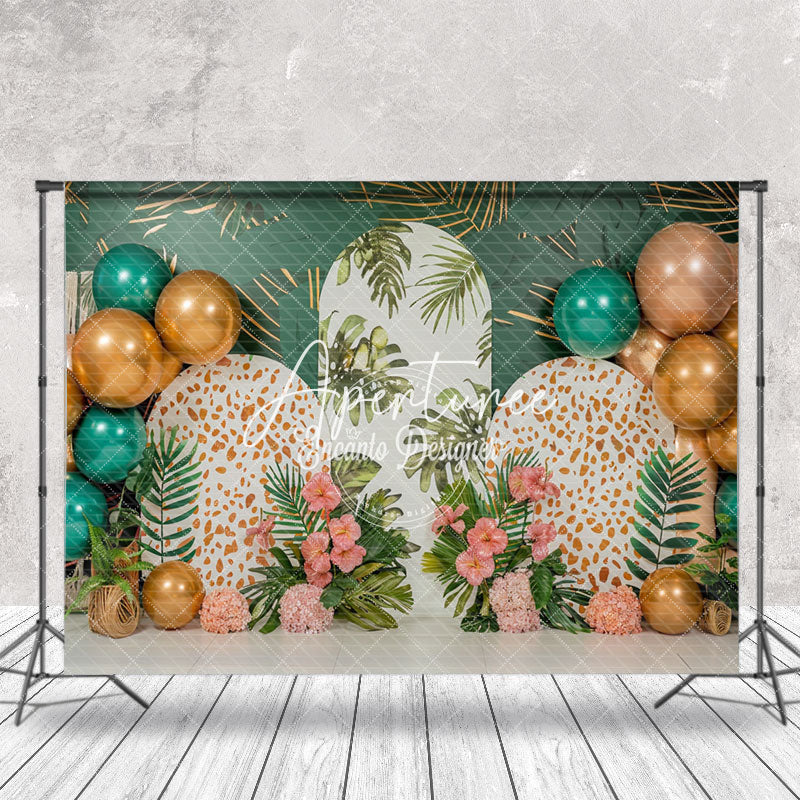 Aperturee - Leopard Balloons Tribal Plant Cake Smash Backdrop