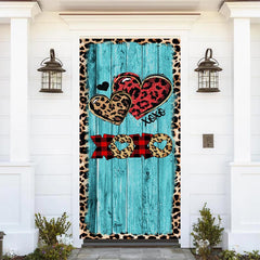 Aperturee - Leopard Hearts Blue Wood Valentines Day Door Cover