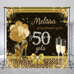 Aperturee - Leopard Heels Golden Floral Custom Birthday Backdrop