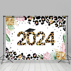 Aperturee - Leopard Leaves Graduate Boho 2023 Backdrop For Photo