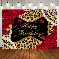 Aperturee - Leopard Rose Glitter Themed Happy Birthday Backdrop