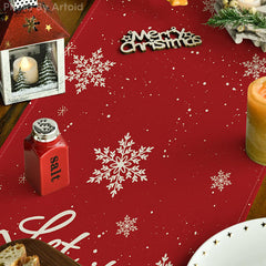 Aperturee - Let It Snow Cute Snowman Red Christmas Table Runner