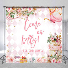 Aperturee - Let Tea Party Pink Cup Cake Custom Birthday Backdrop