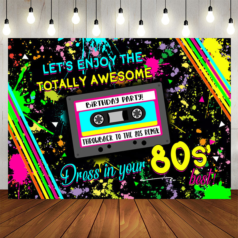 Aperturee - Lets Enjoy 80s Party Graffiti Backdrop for Birthday