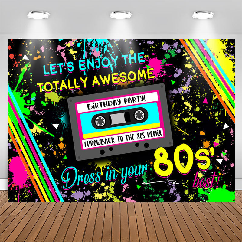 Aperturee - Lets Enjoy 80s Party Graffiti Backdrop for Birthday