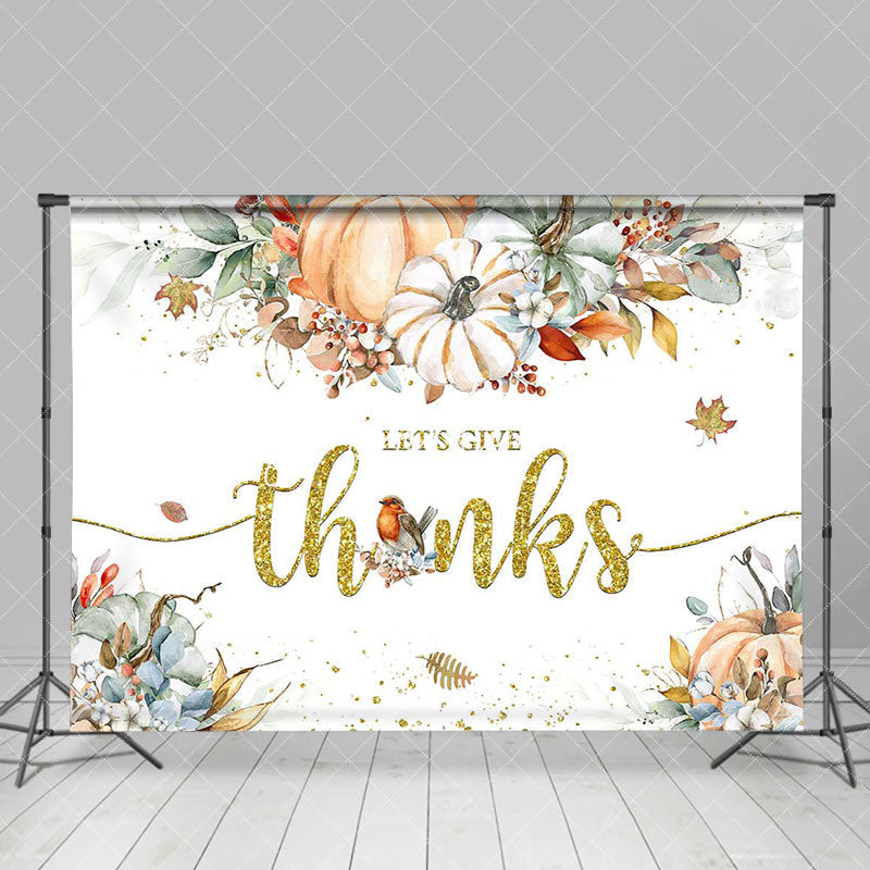 Aperturee - Lets Give Thanks Floral Pumpkin Thanksgiving Backdrop