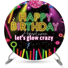 Aperturee - Lets Glow Crazy Black Disco Round Birthday Backdrop