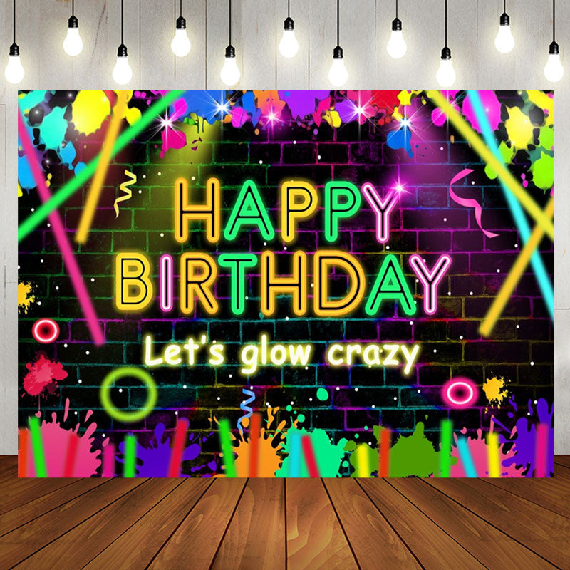 Aperturee - Lets Glow Crazy Brick Graffiti Birthday Backdrop