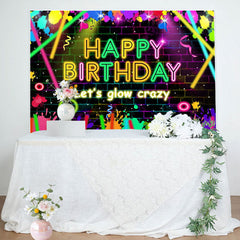 Aperturee - Lets Glow Crazy Brick Graffiti Birthday Backdrop